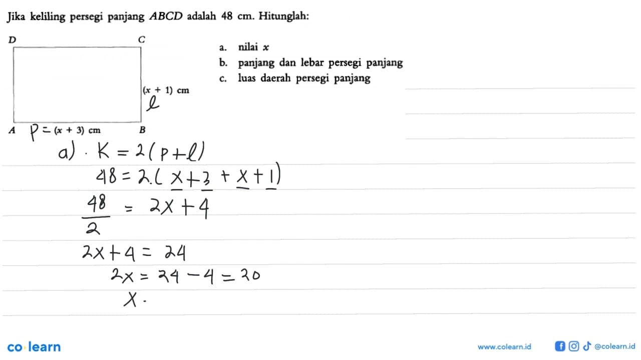 Jika keliling persegi panjang ABCD adalah 48 cm .