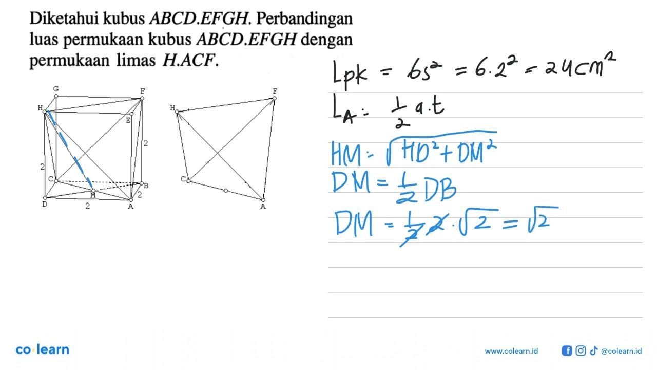 Diketahui kubus ABCD.EFGH Perbandingan luas permukaan kubus