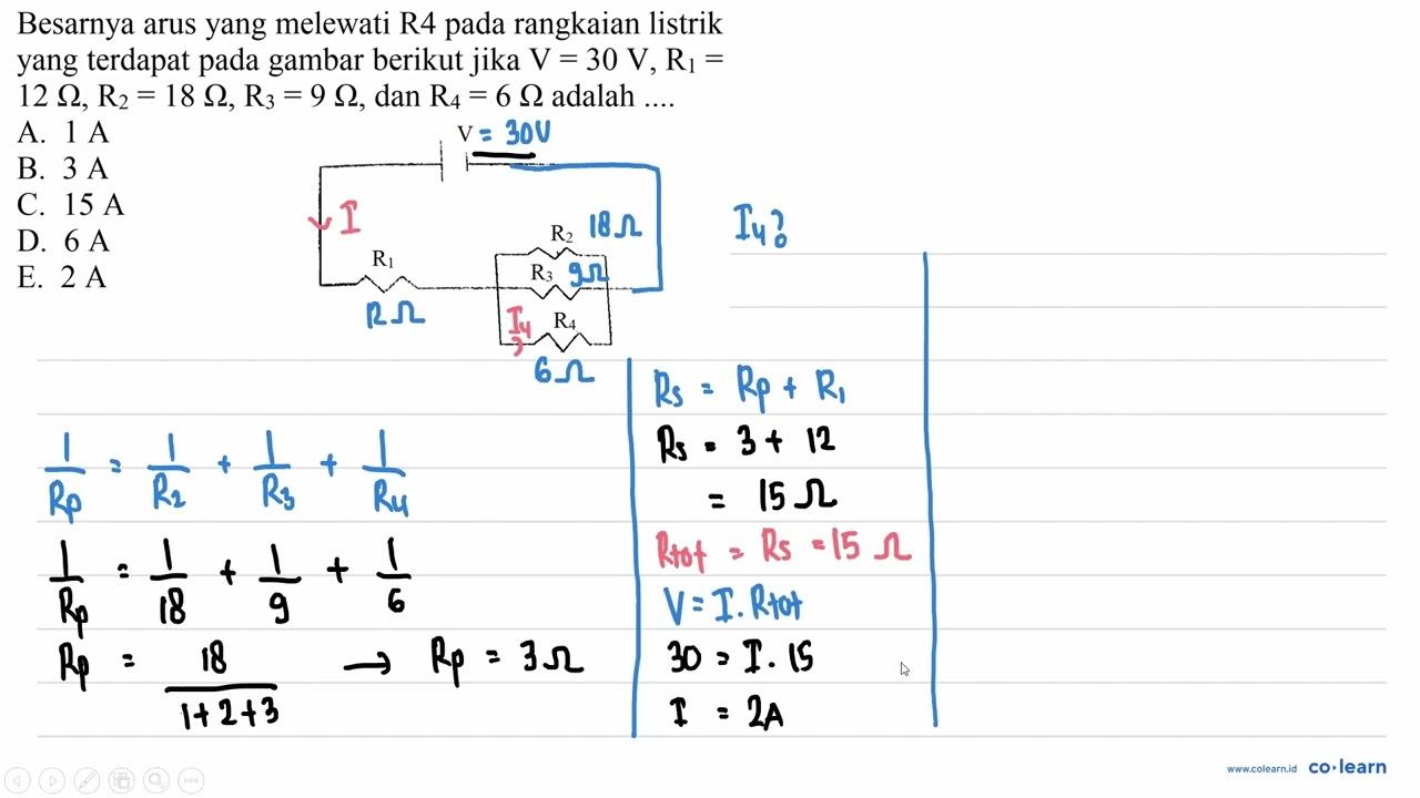 Besarnya arus yang melewati R 4 pada rangkaian listrik yang