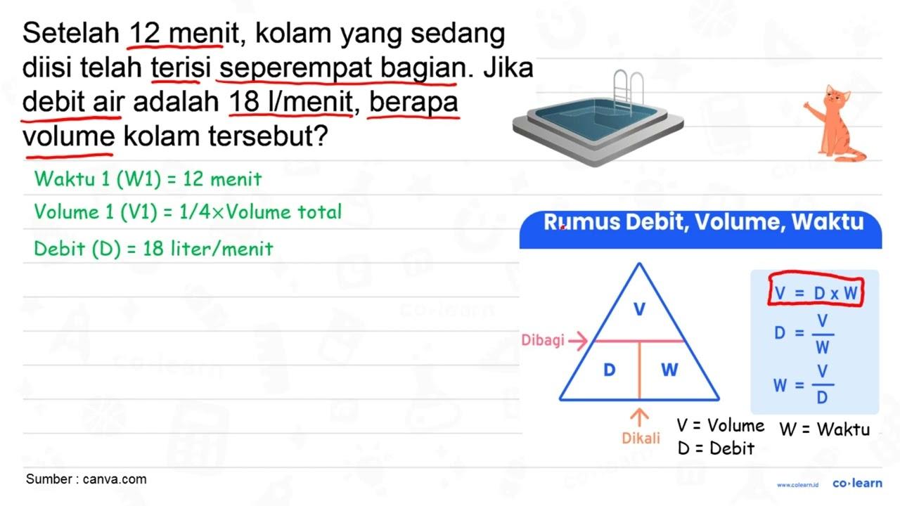 Setelah 12 menit, kolam yang sedang diisi telah terisi