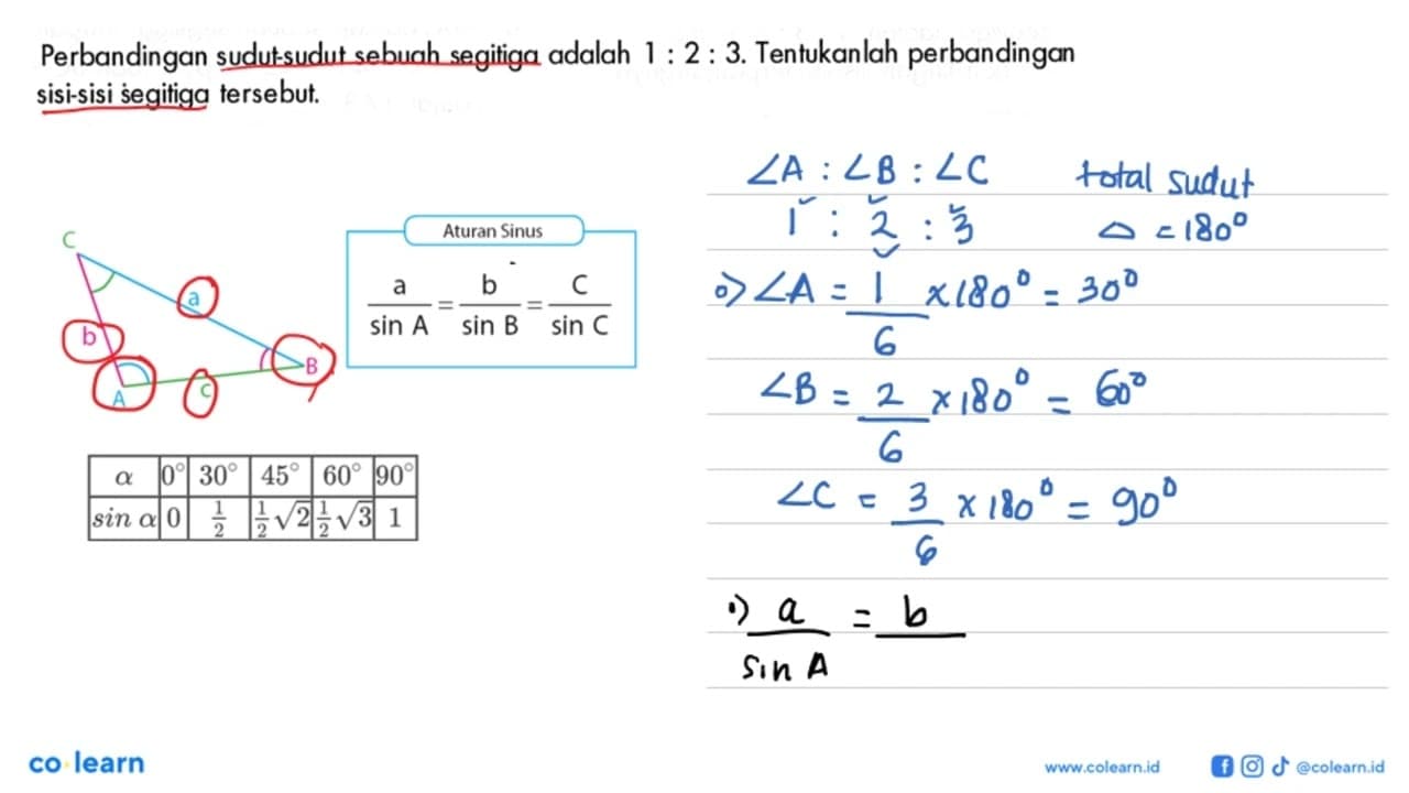 Perbandingan sudut-sudut sebuah segitiga adalah 1: 2: 3 .