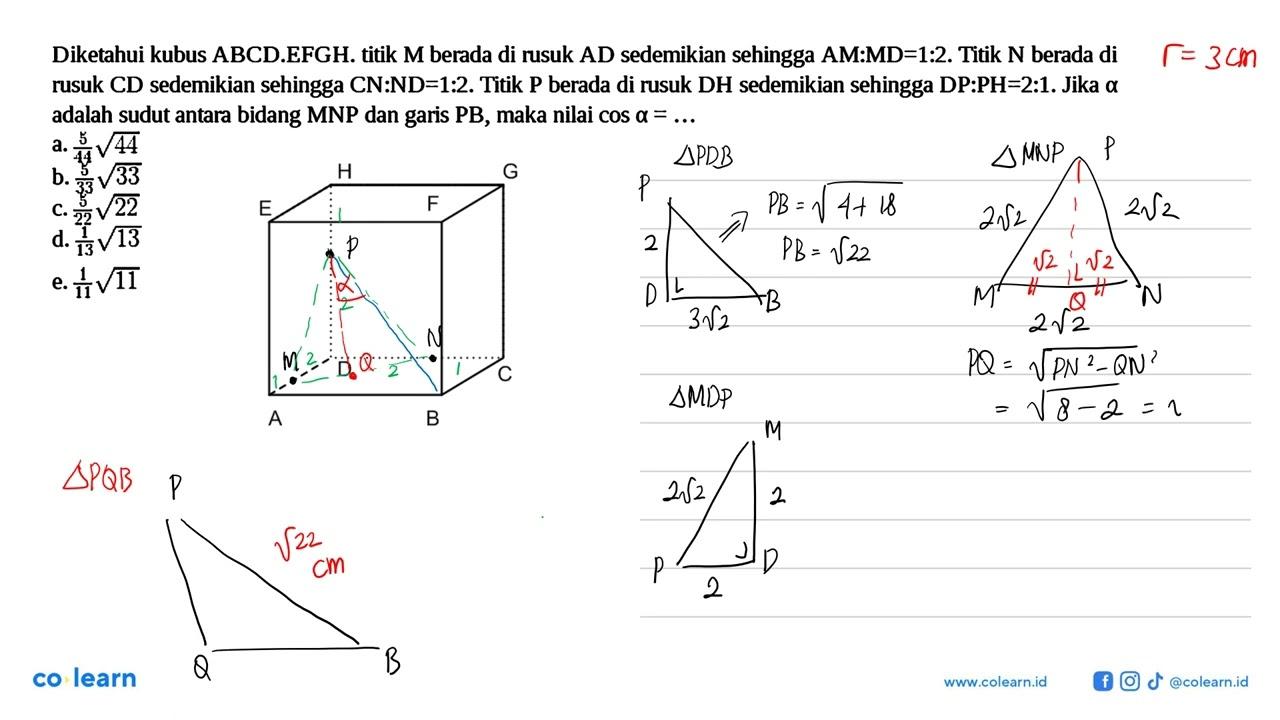 Diketahui kubus ABCD.EFGH. titik M berada di rusuk AD