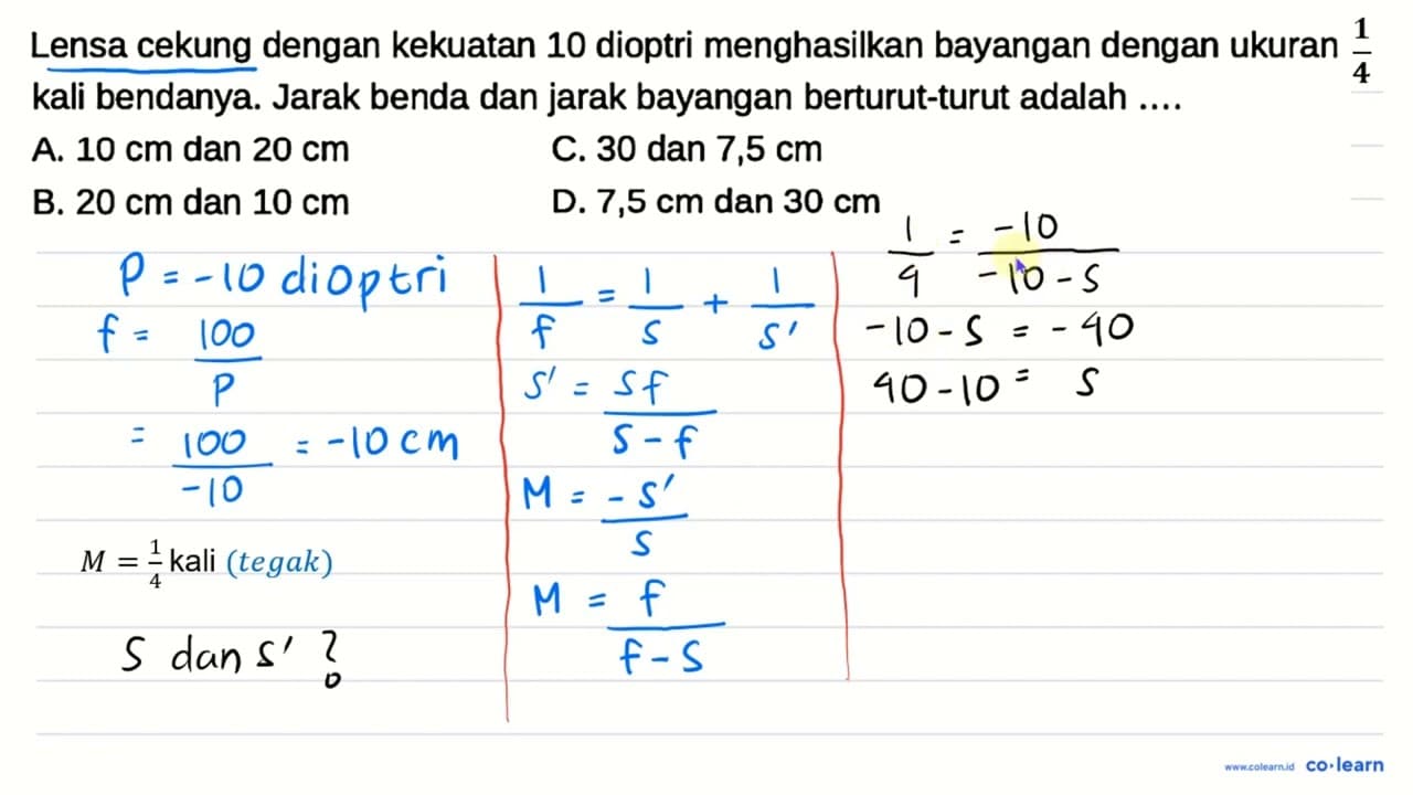 Lensa cekung dengan kekuatan 10 dioptri menghasilkan