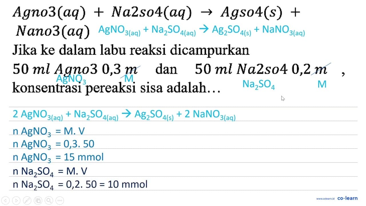 Agno3 (aq) + Na2so4 (aq) -> Agso4 (s) + Nano3 (aq) Jika ke