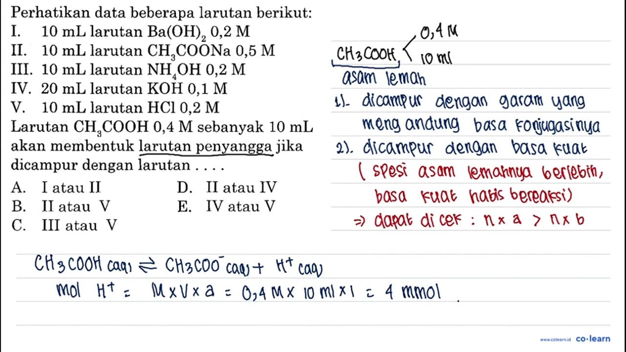 Perhatikan data beberapa larutan berikut: I. 10 mL larutan