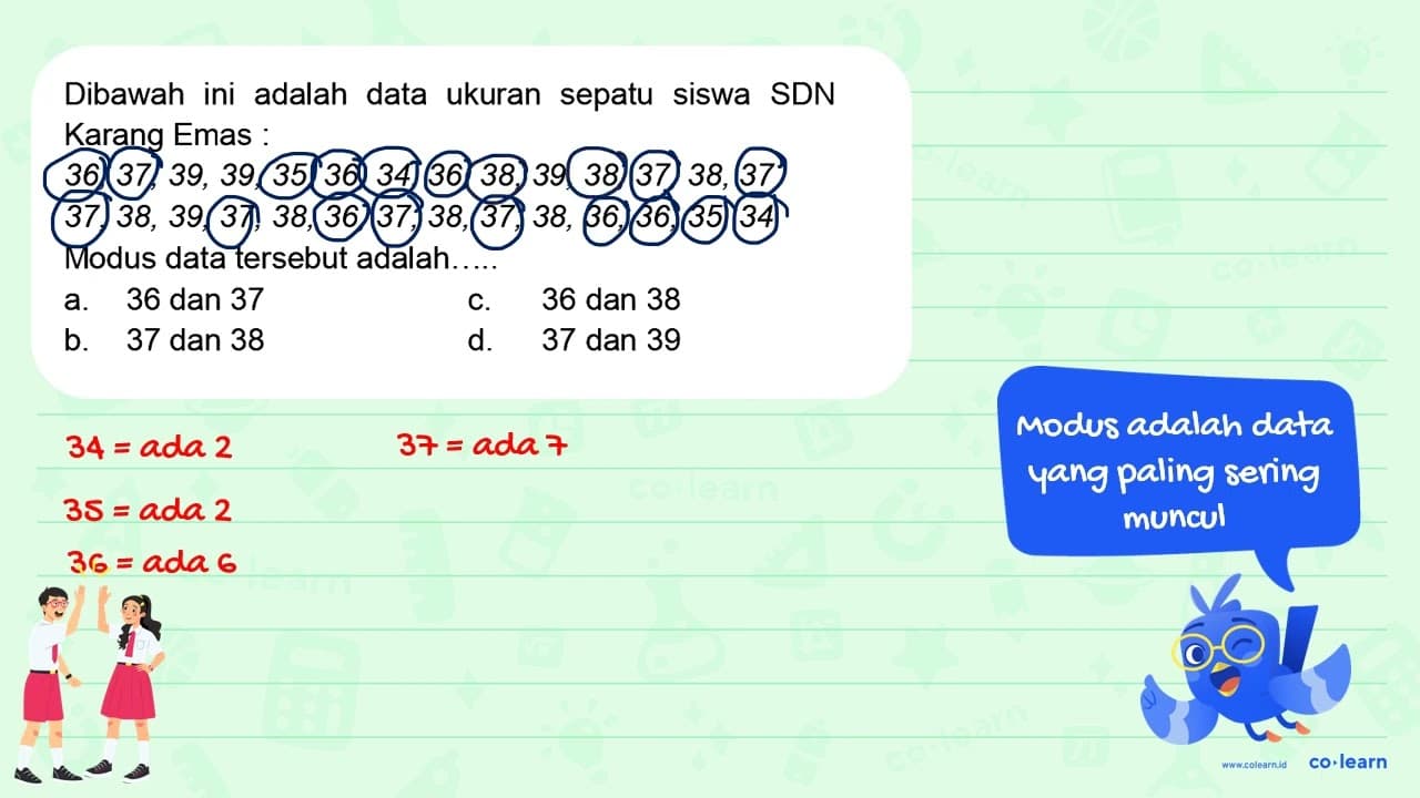 Dibawah ini adalah data ukuran sepatu siswa SDN Karang