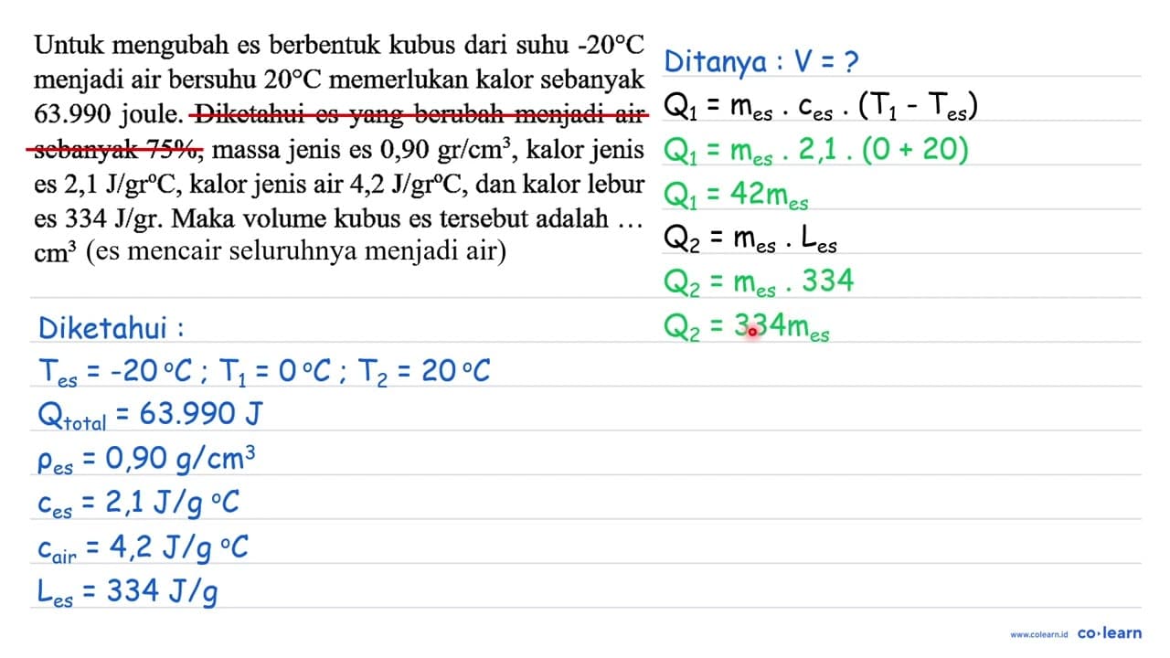 Untuk mengubah es berbentuk kubus dari suhu -20 C menjadi