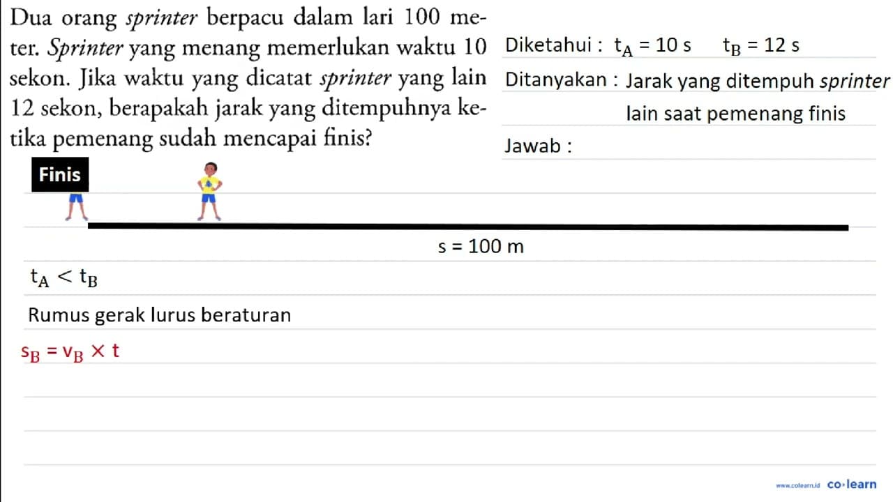 Dua orang sprinter berpacu dalam lari 100 meter. Sprinter