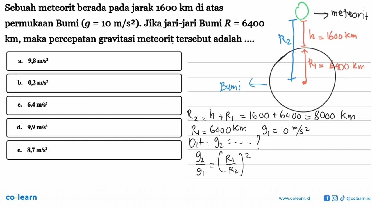 Sebuah meteorit berada pada jarak 1600 km di atas permukaan