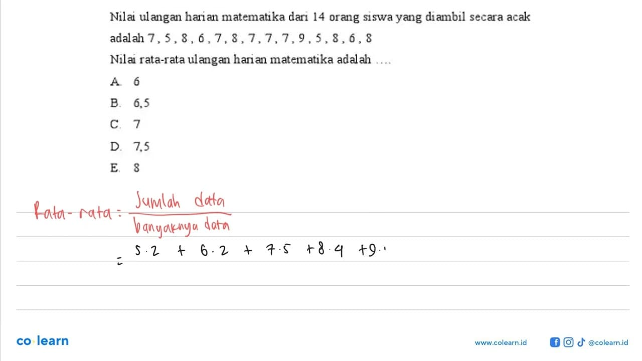 Nilai ulangan harian matematika dari 14 orang siswa yang