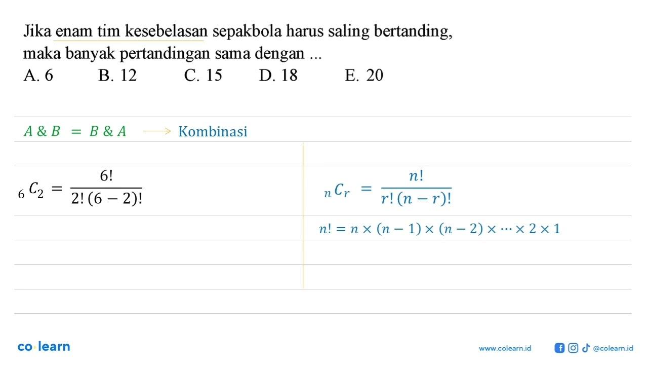 Jika enam tim kesebelasan sepakbola harus saling