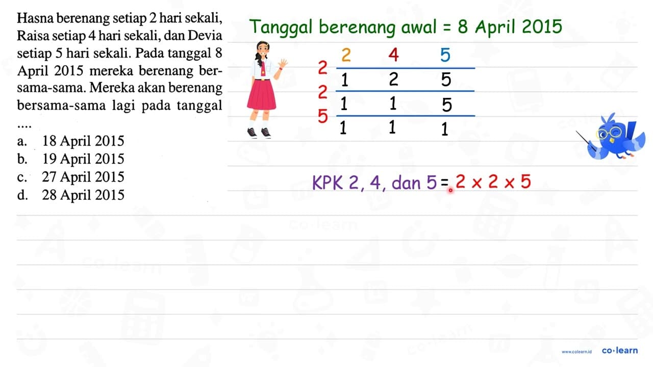 Hasna berenang setiap 2 hari sekali, Raisa setiap 4 hari