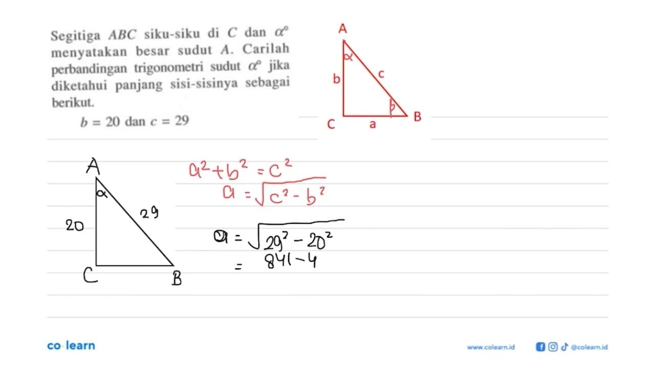 Segitiga ABC siku-siku di C dan a menyatakan besar sudut A.