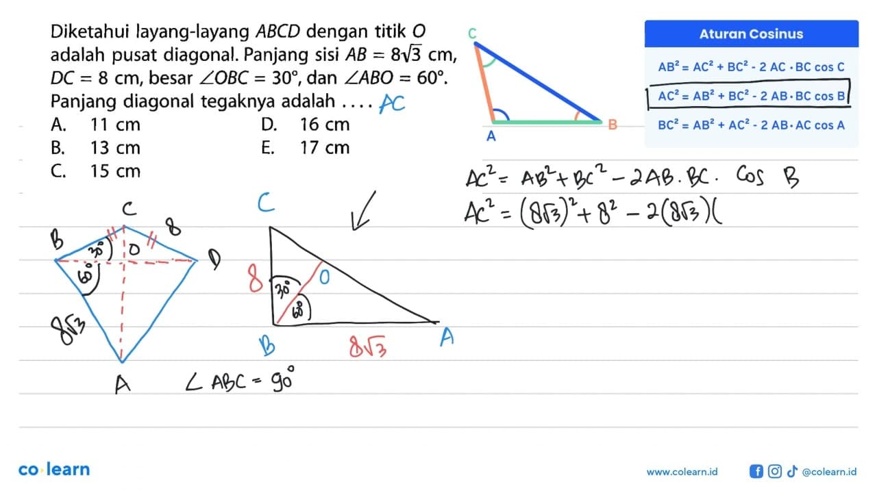 Diketahui layang-layang ABCD dengan titik O adalah pusat