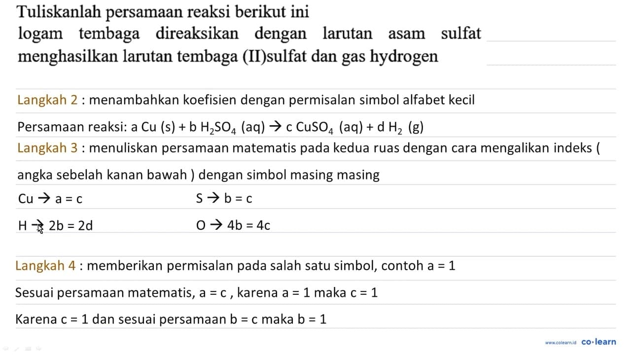 Tuliskanlah persamaan reaksi berikut ini logam tembaga