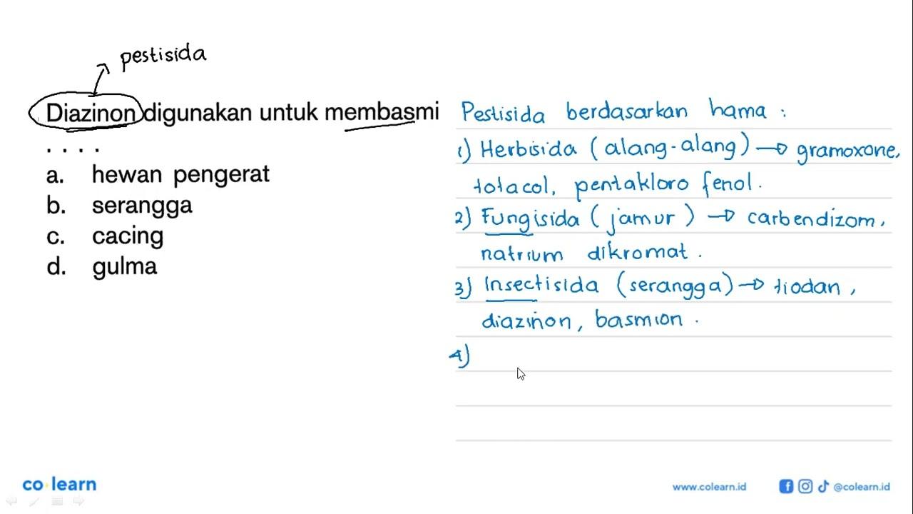 Diazinon digunakan untuk membasmi...