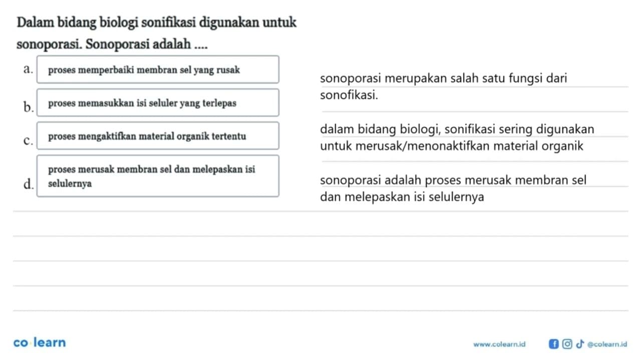 Dalam bidang biologi sonifikasi digunakan untuk sonoporasi.