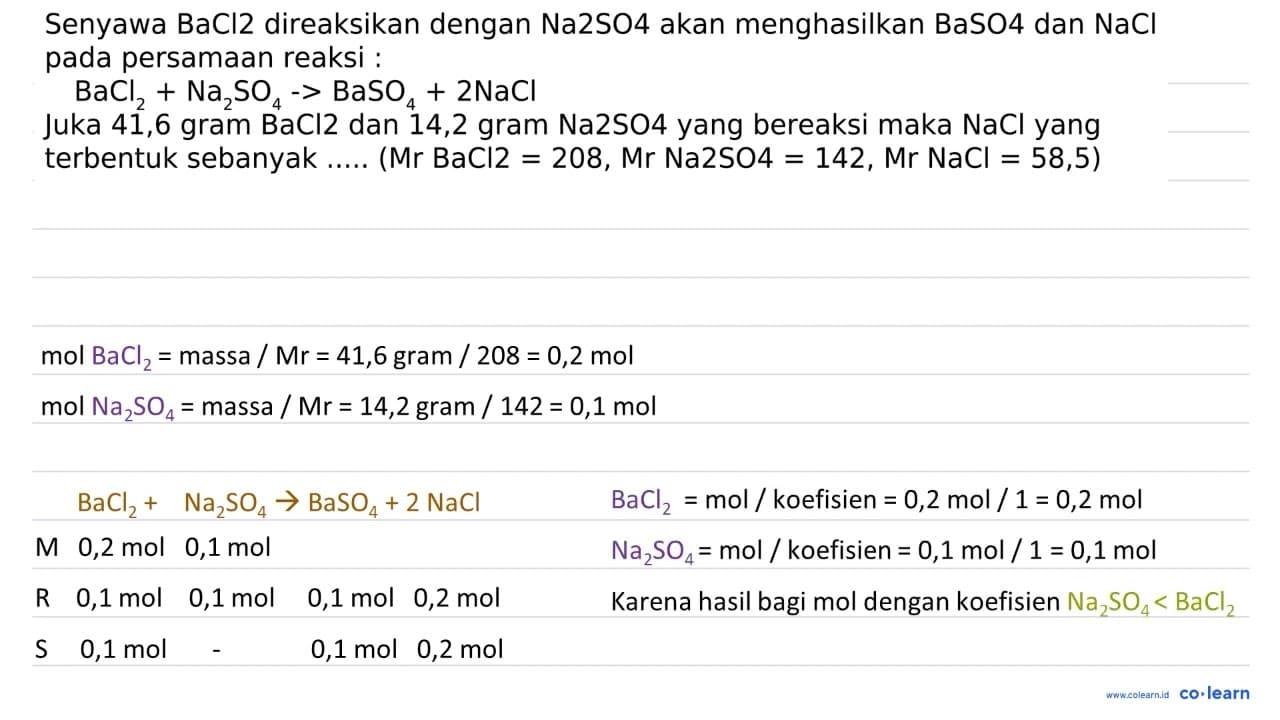 Senyawa BaCl 2 direaksikan dengan Na 2 SO 4 akan