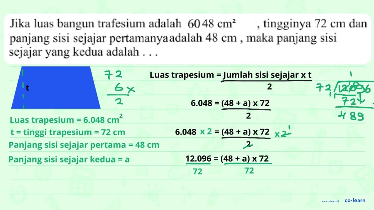 Jika luas bangun trafesium adalah 605 m persegi, tingginya