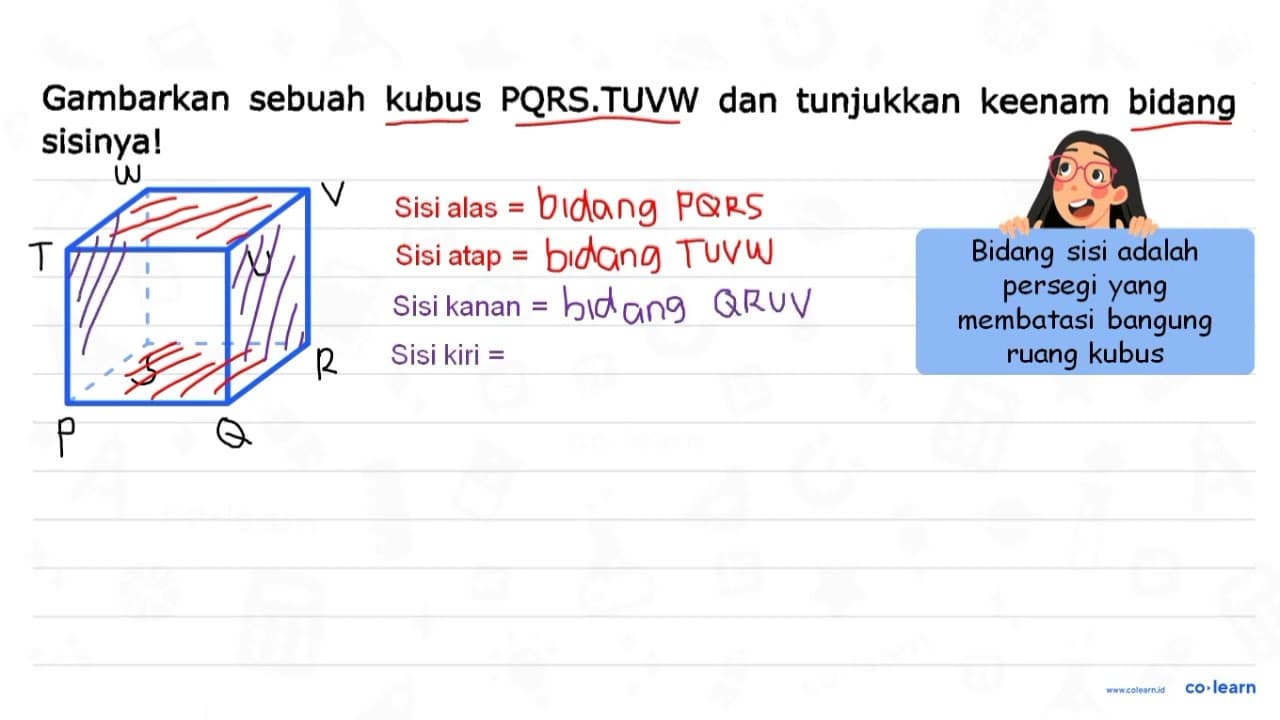 Gambarkan sebuah kubus PQRS.TUVW dan tunjukkan keenam