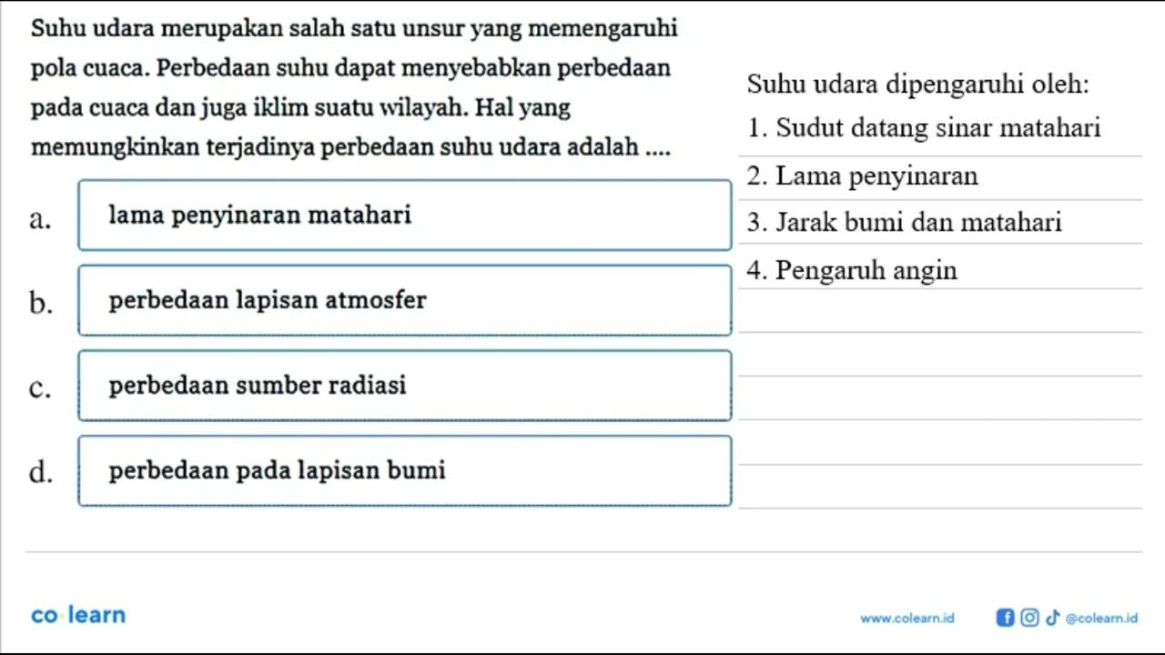 Suhu udara merupakan salah satu unsur yang memengaruhi pola