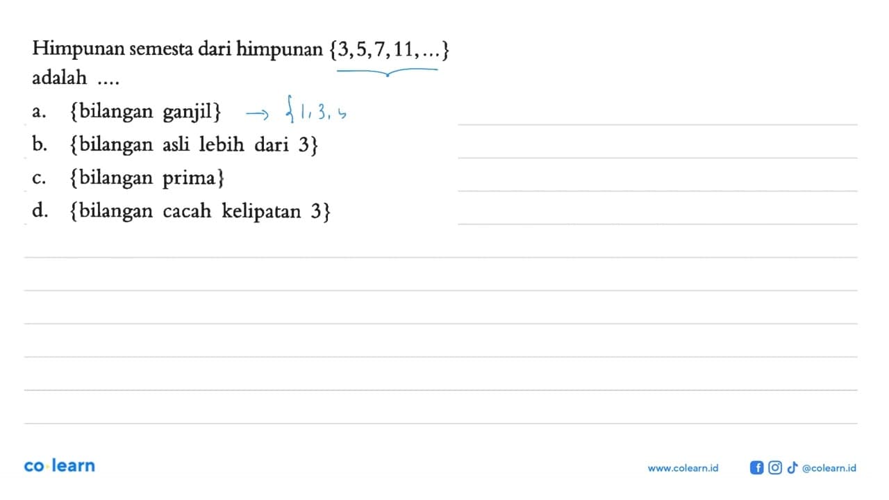 Himpunan semesta dari himpunan {3, 5, 7, 11, ...}