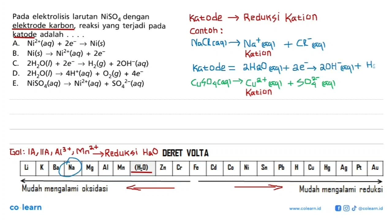 Pada elektrolisis larutan NiSO4 dengan elektrode karbon,