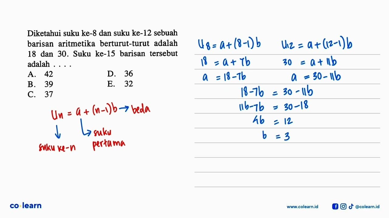 Diketahui suku ke- 8 dan suku ke- 12 sebuah barisan