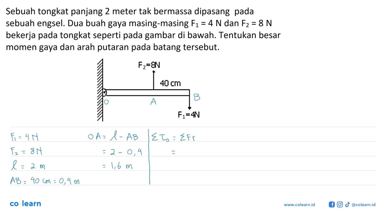 Sebuah tongkat panjang 2 meter tak bermassa dipasang pada