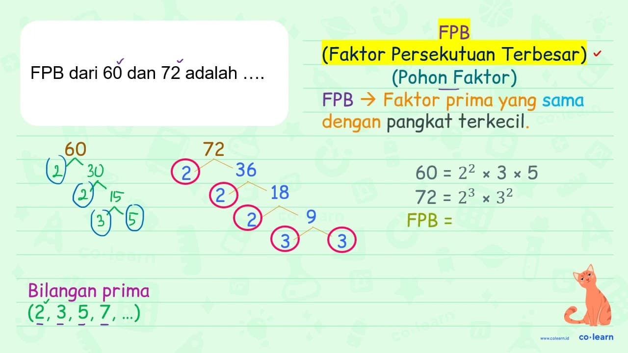 FPB dari 60 dan 72 adalah ....