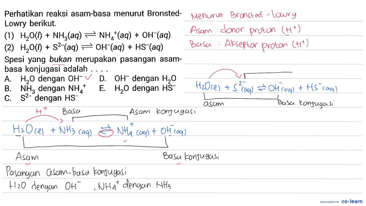 Perhatikan reaksi asam-basa menurut Bronsted-Lowry berikut.