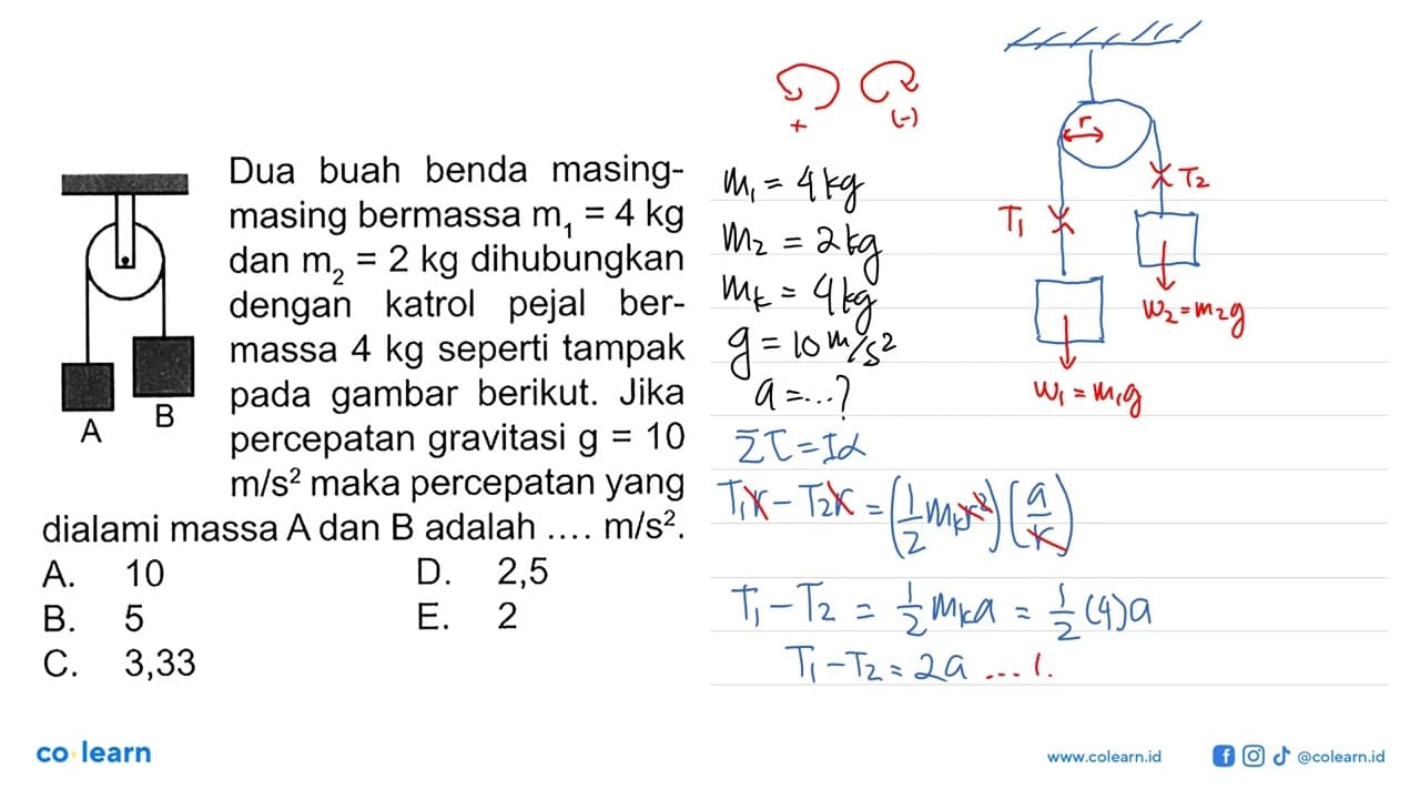 Dua buah benda masing- masing bermassa m1 = 4 kg dan m2 =