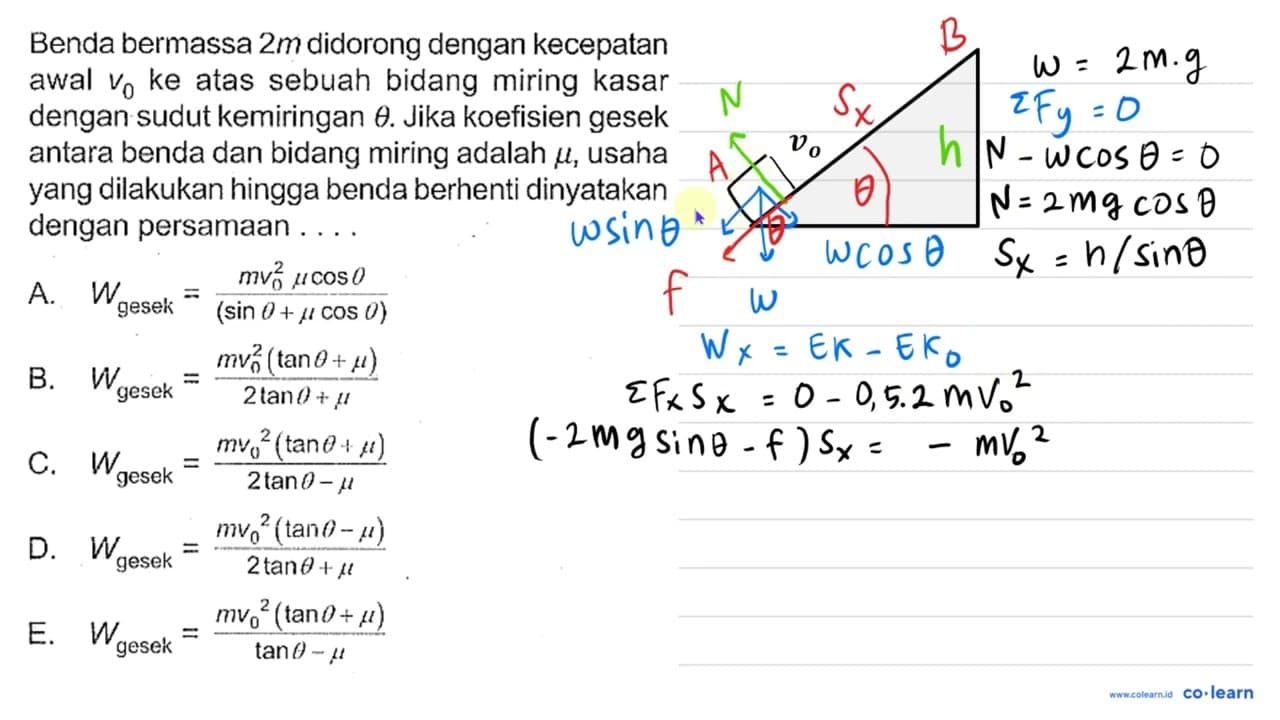 Benda bermassa 2 m didorong dengan kecepatan awal v_(0) ke