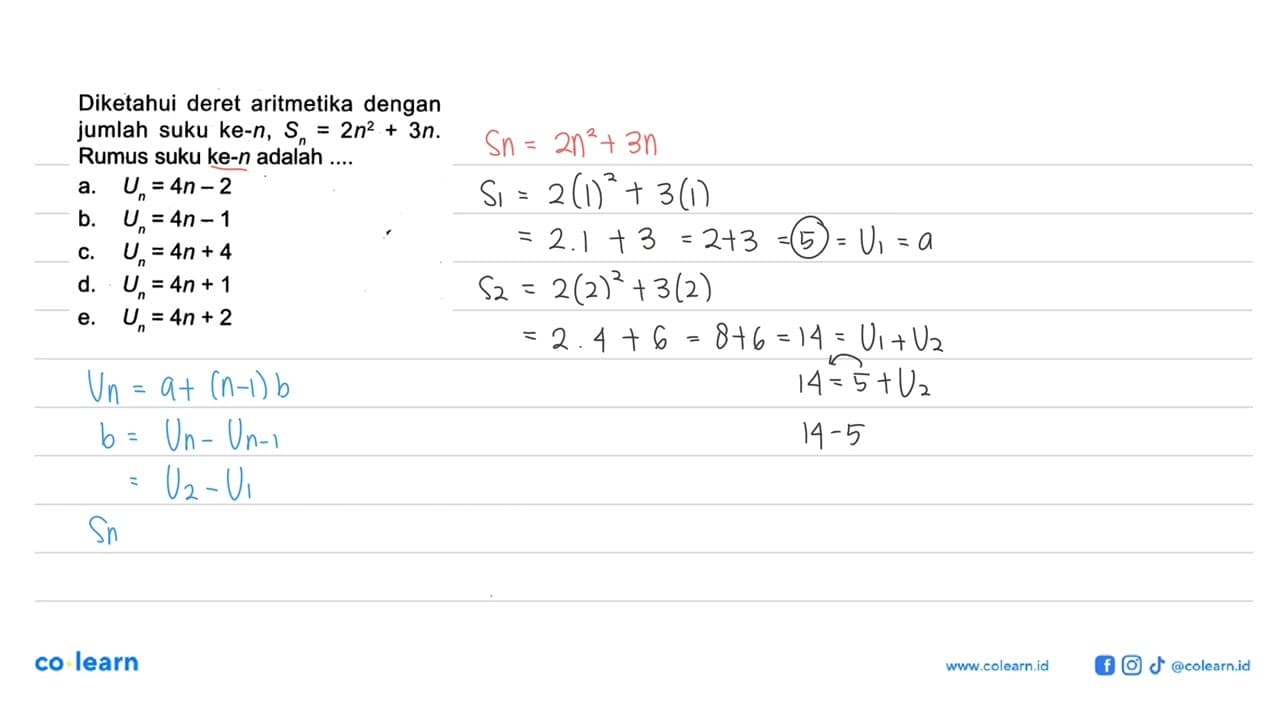 Diketahui deret aritmetika dengan jumlah suku ke- n,