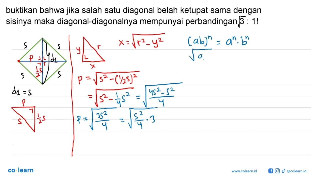 buktikan bahwa jika salah satu diagonal belah ketupat sama