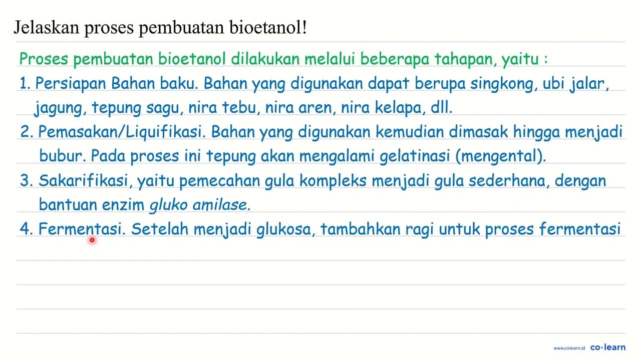 Jelaskan proses pembuatan bioetanol!