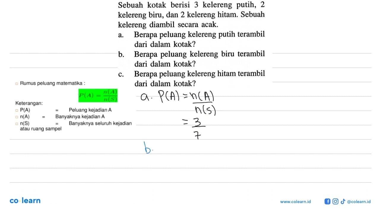 Sebuah kotak berisi 3 kelereng putih, 2 kelereng biru, dan