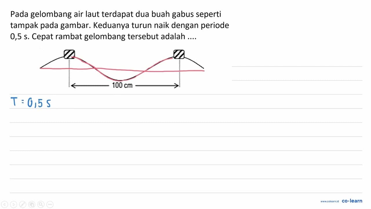 Pada gelombang air laut terdapat dua buah gabus seperti