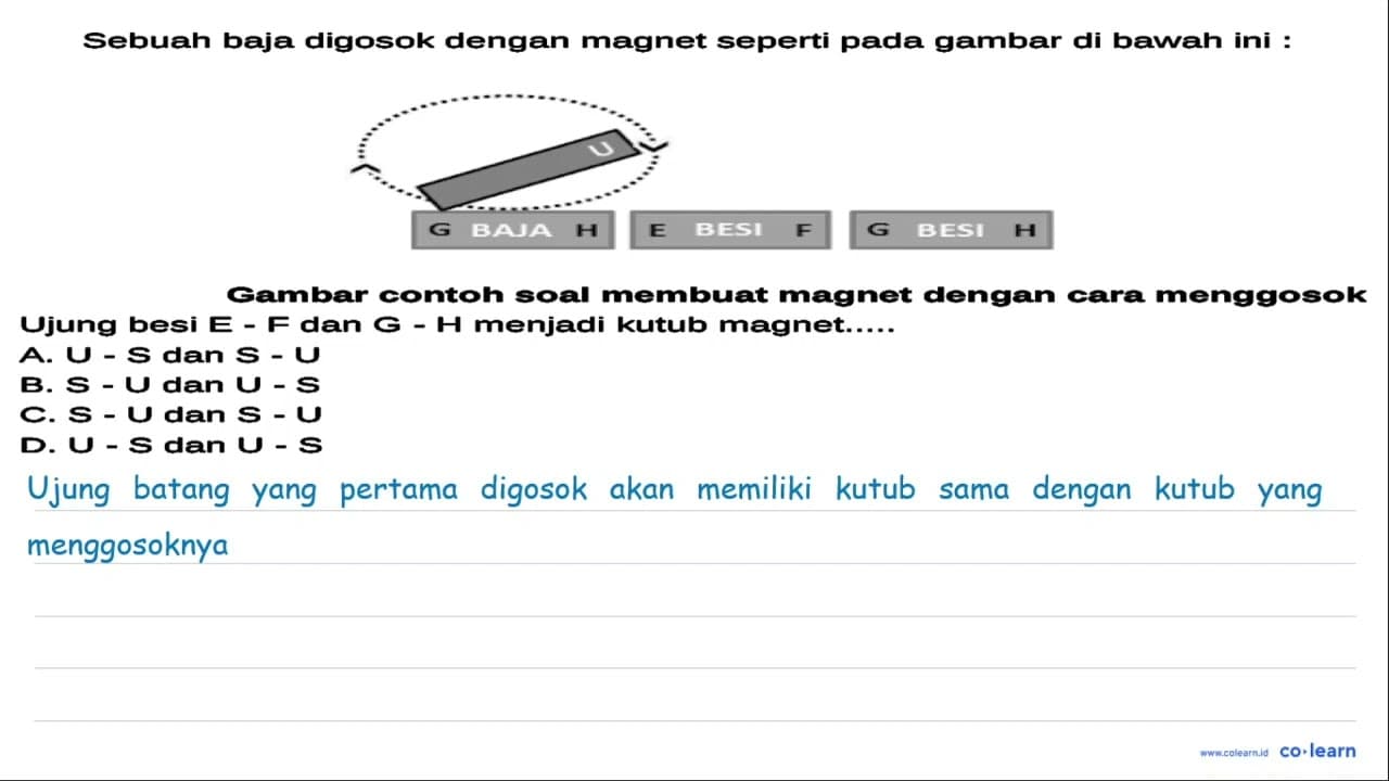 Sebuah baja digosok dengan magnet seperti pada gambar di