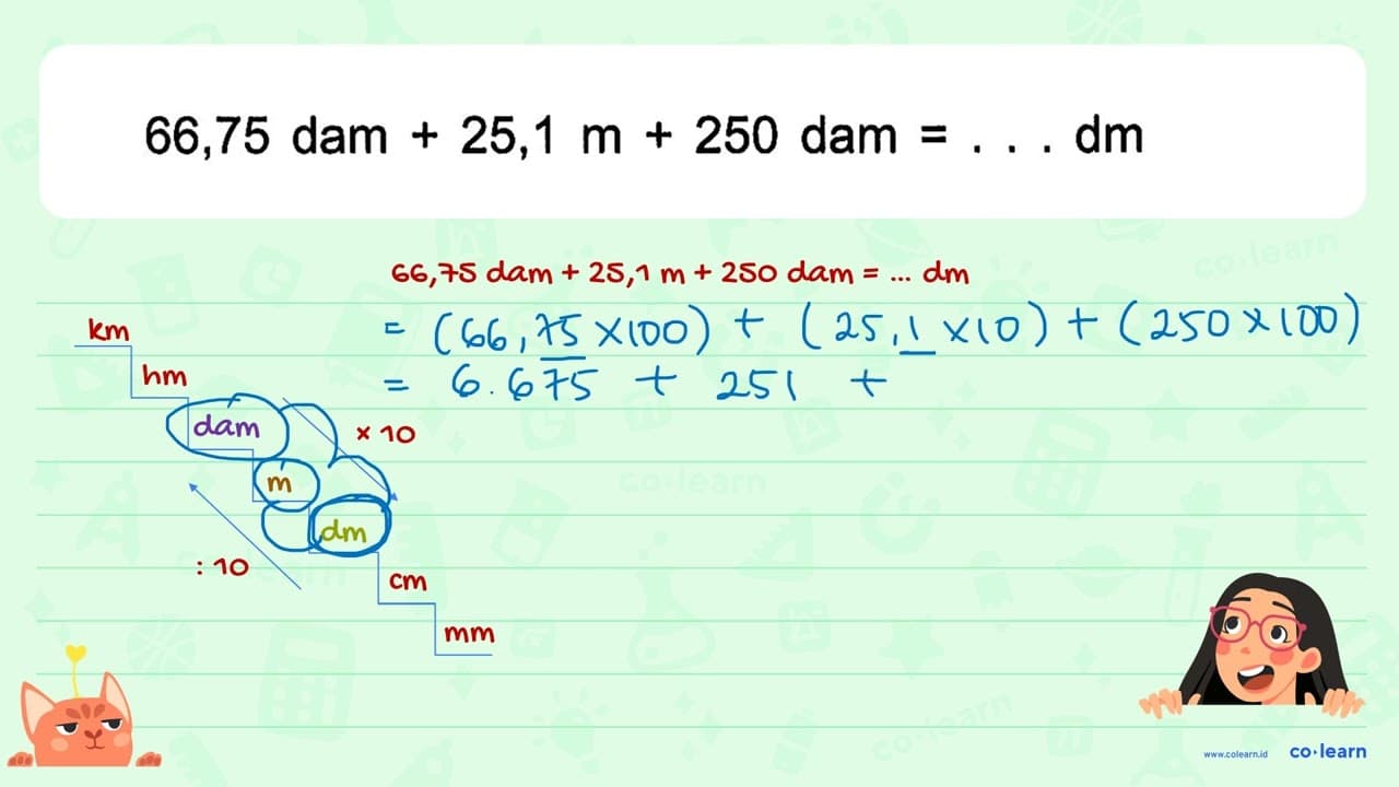 66,75 dam 25,1 250 dam m dm + + =