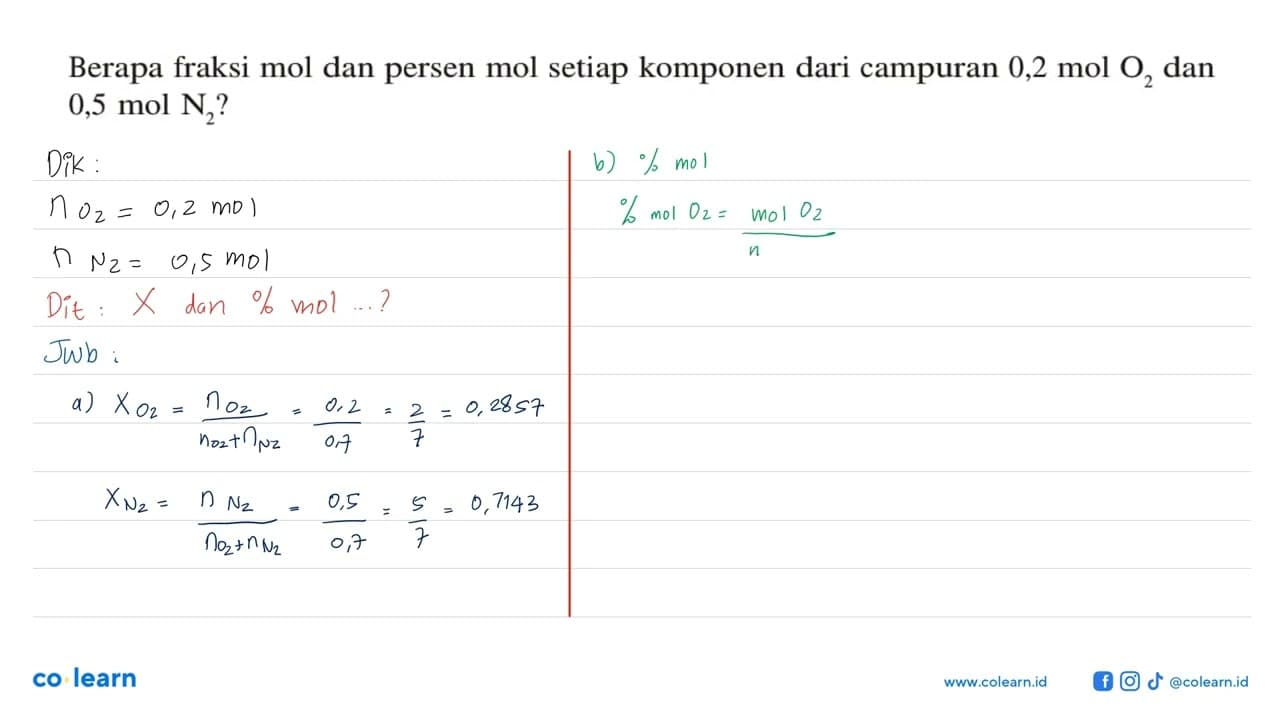 Berapa fraksi mol dan persen mol setiap komponen dari