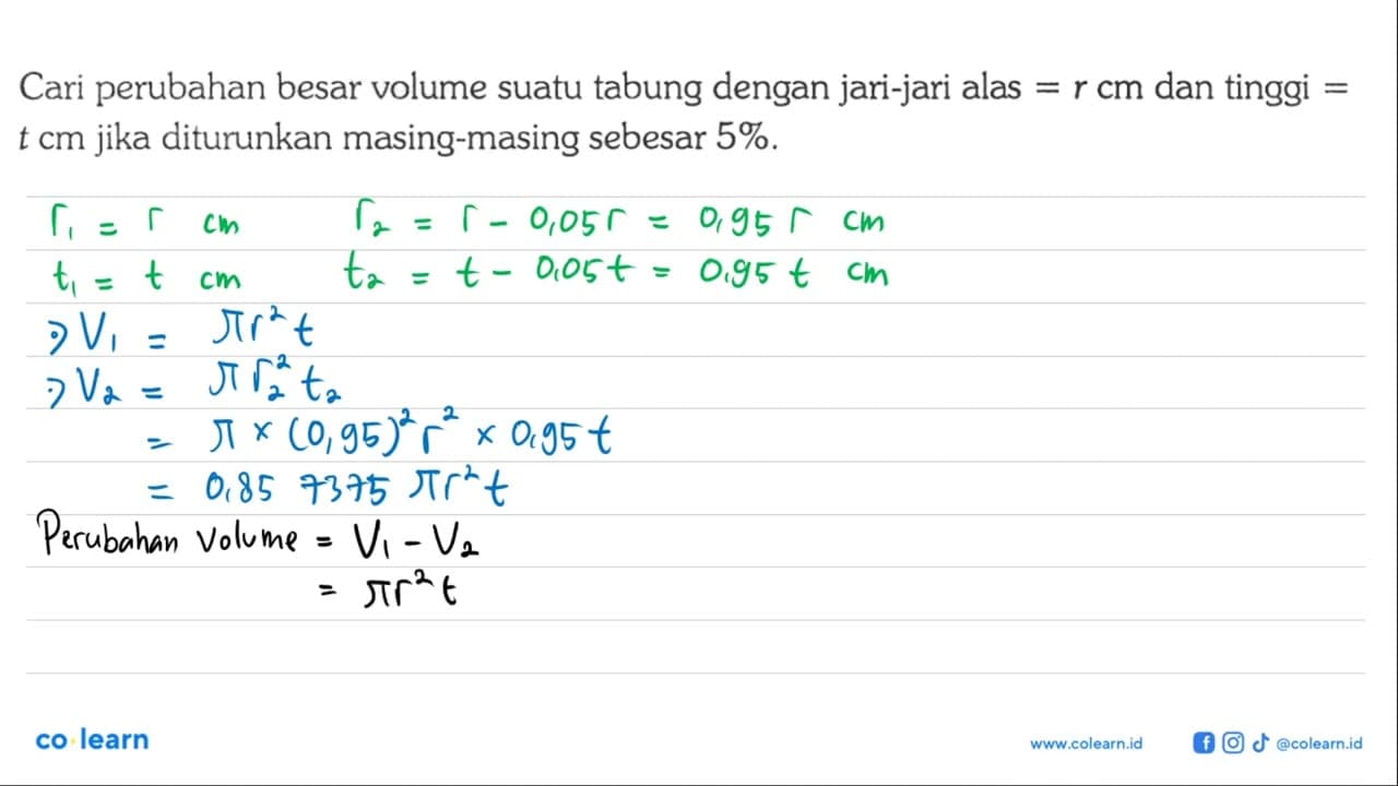 Cari perubahan besar volume suatu tabung dengan jari-jari