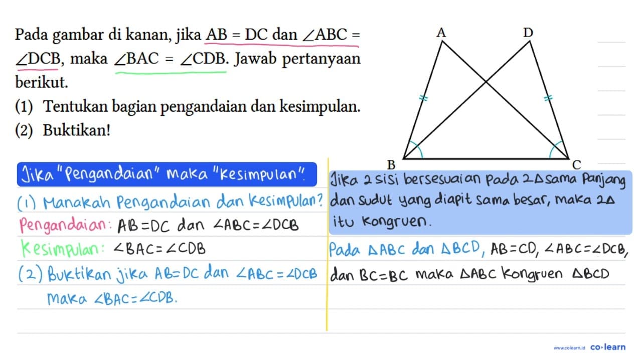 Pada gambar di kanan, jika AB = DC dan sudut ABC = sudut