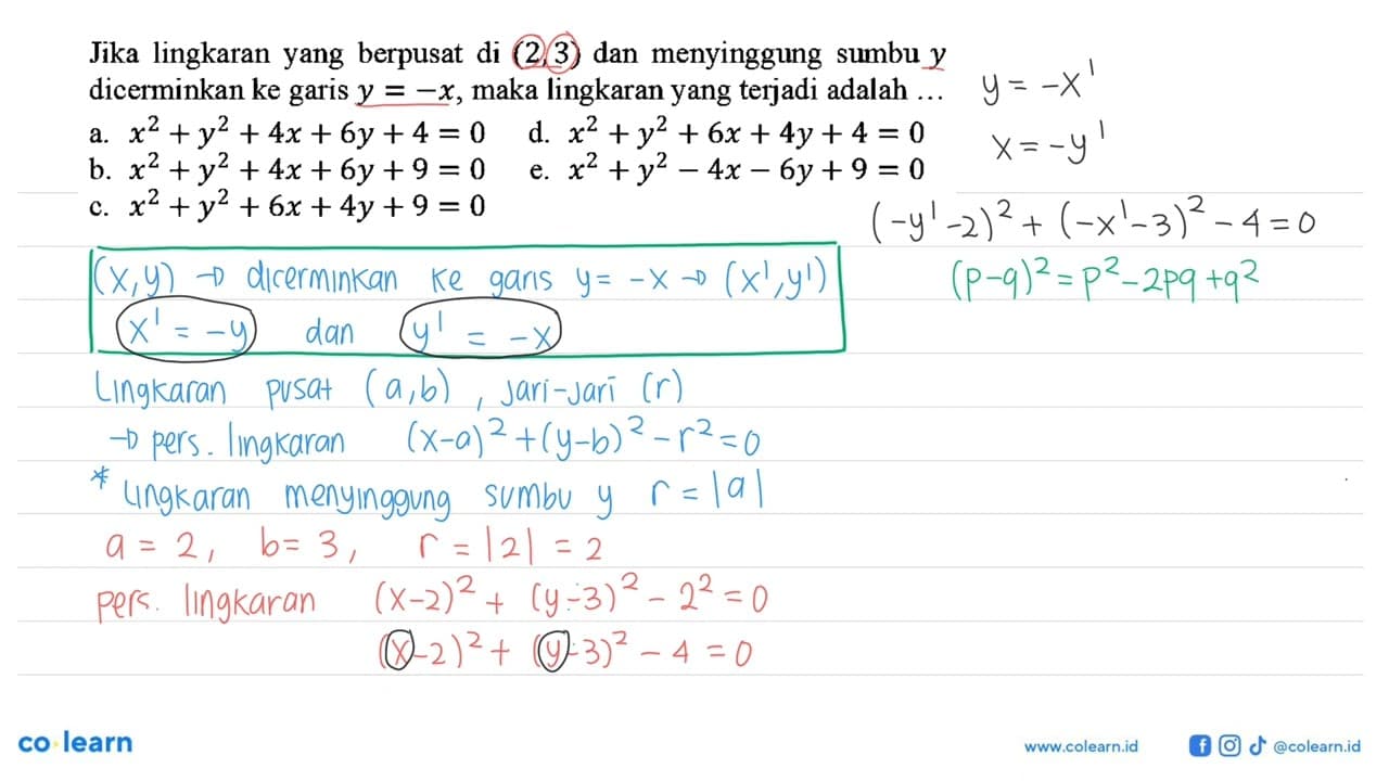 Jika lingkaran yang berpusat di (2,3) dan menyinggung sumbu