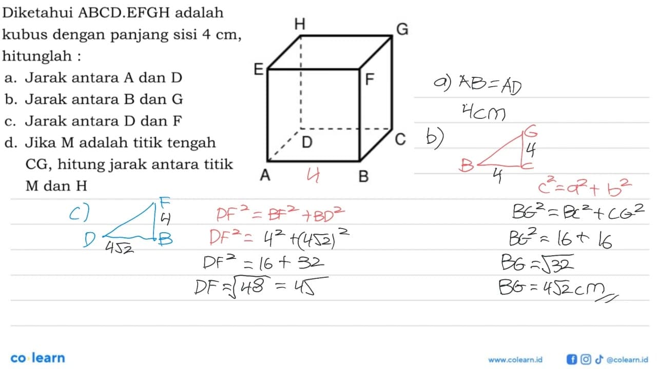 Diketahui ABCD.EFGH adalah kubus dengan panjang sisi 4 cm,