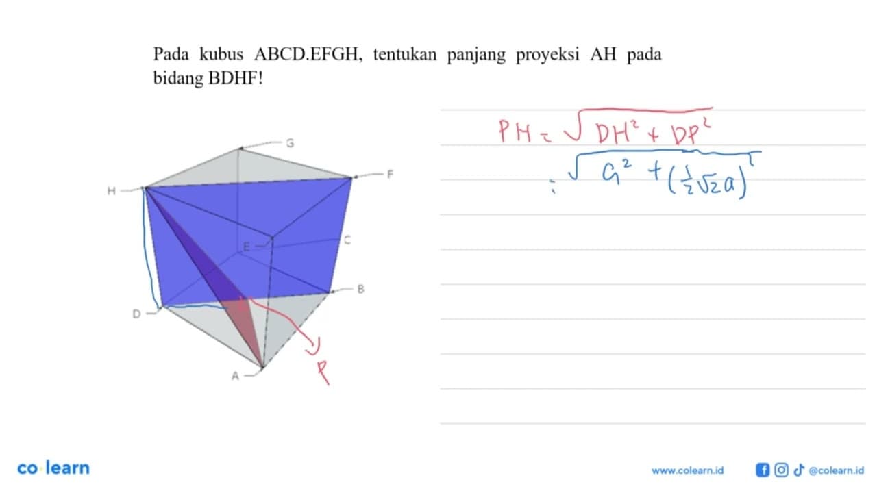 Pada kubus ABCD.EFGH, tentukan panjang proyeksi AH pada