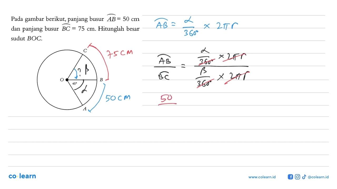 Pada gambar berikut, panjang busur AB = 50 cm dan panjang