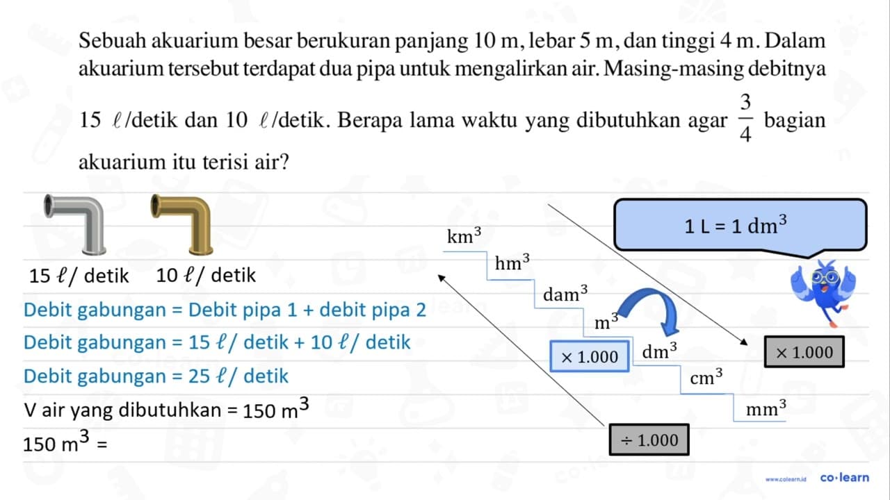 Sebuah akuarium besar berukuran panjang 10 m, lebar 5 m,