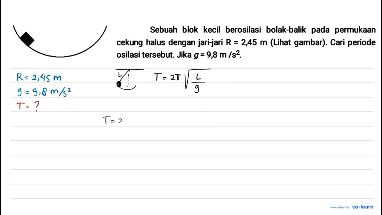 Sebuah blok kecil berosilasi bolak-balik pada permukaan