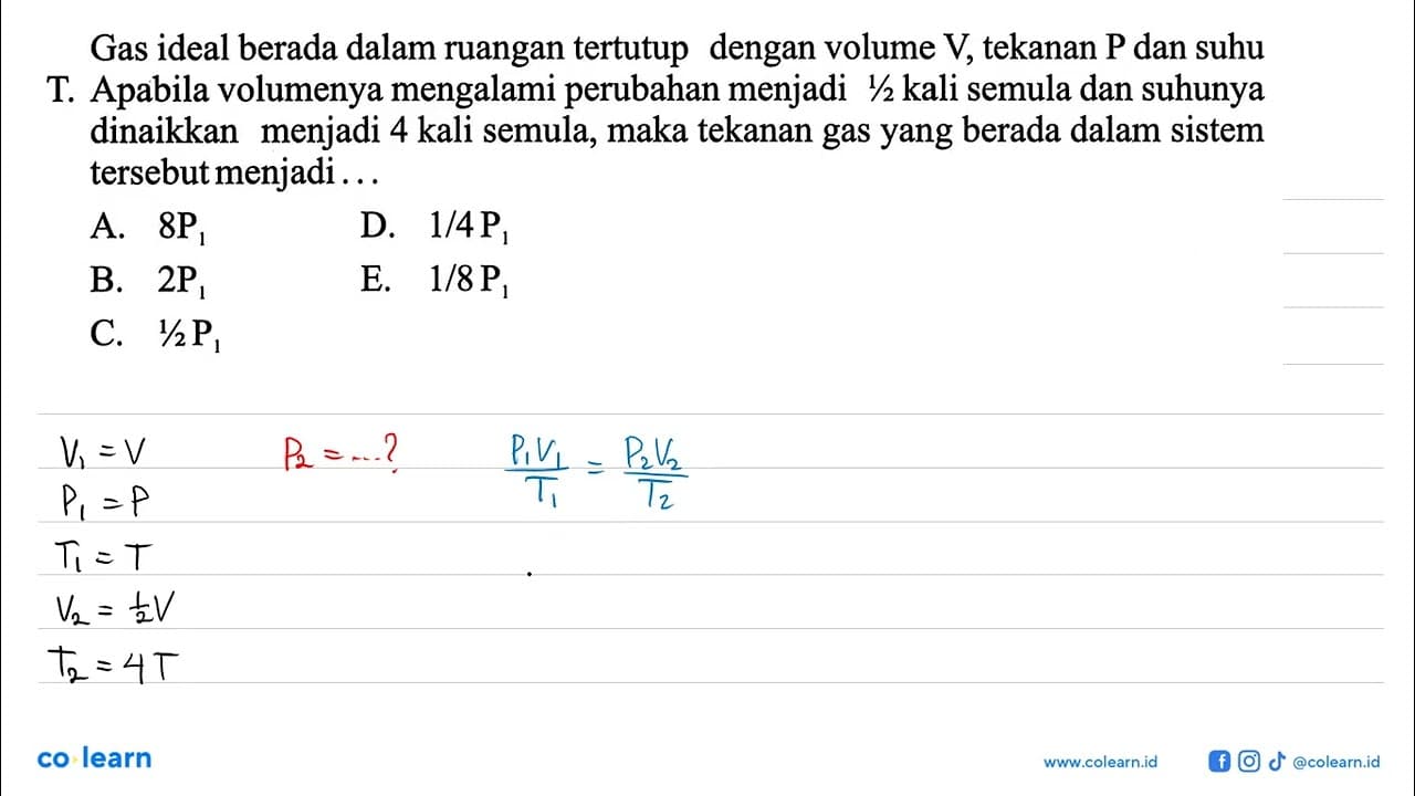 Gas ideal berada dalam ruangan tertutup dengan volume V